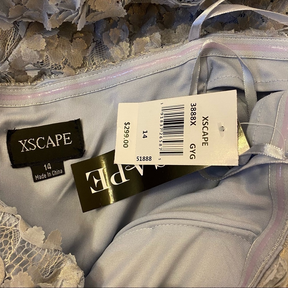 Xscape- Off-Shoulder Lavender/Blue Evening Gown - Elegant Lace Mermaid Dress - Picture 11 of 12